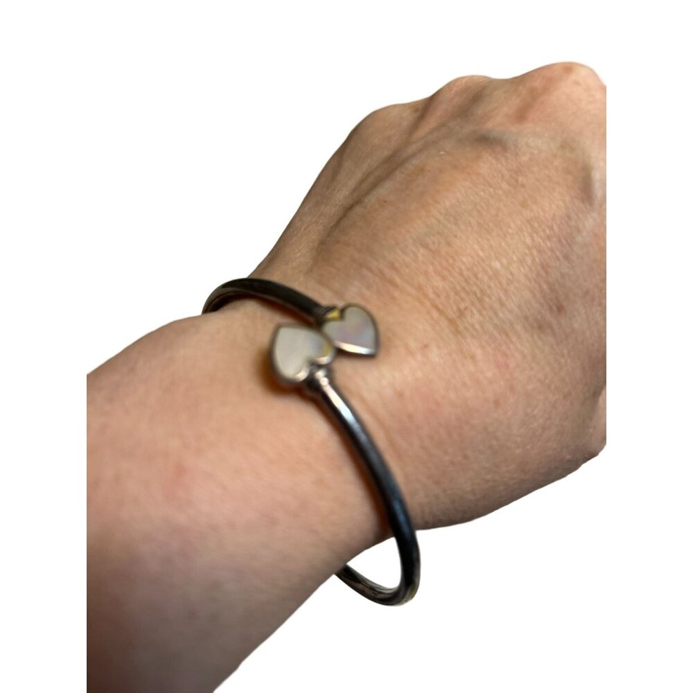 925 Silver moonstone heart cuff bracelet flexible vintage